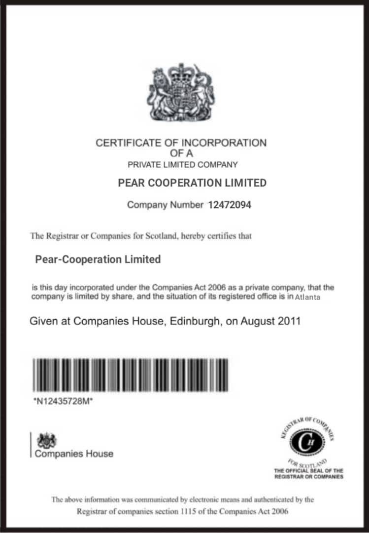 Pear Certificate
